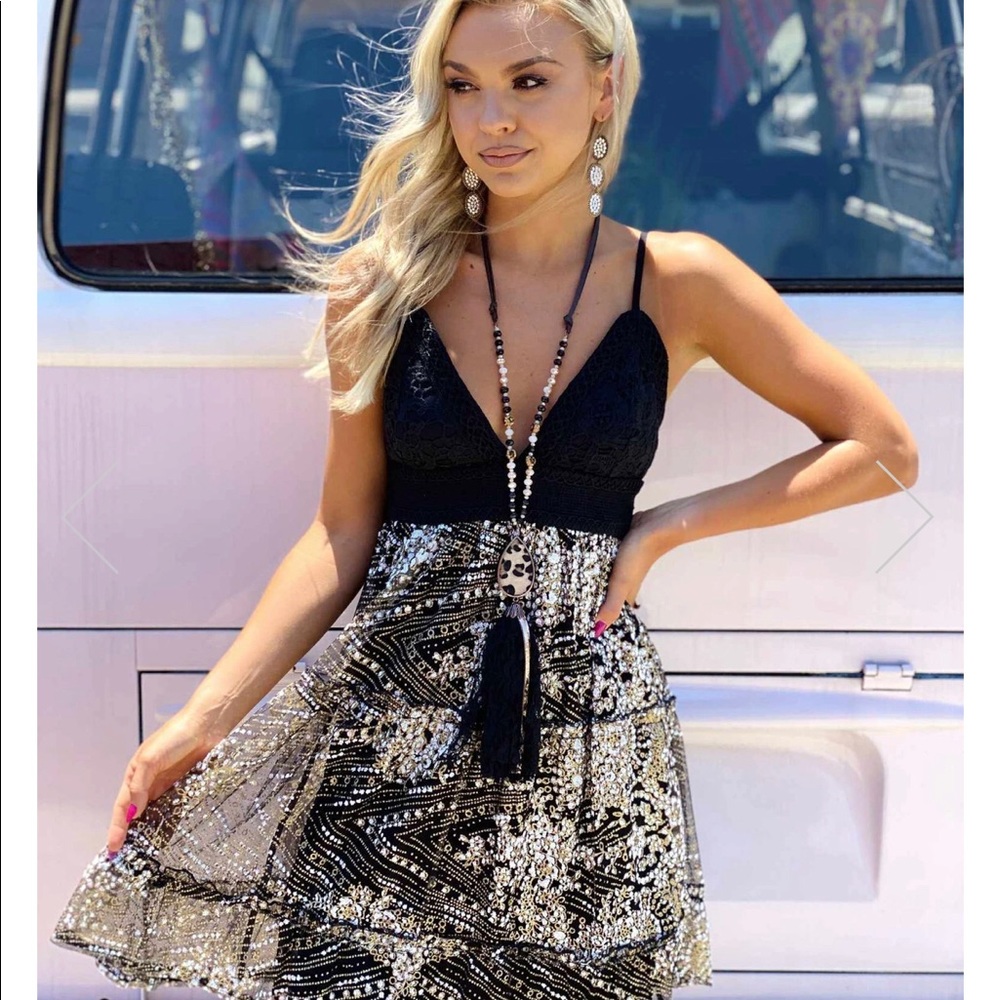 SPAGHETTI STRAP DRESS - BLACK GLITTER